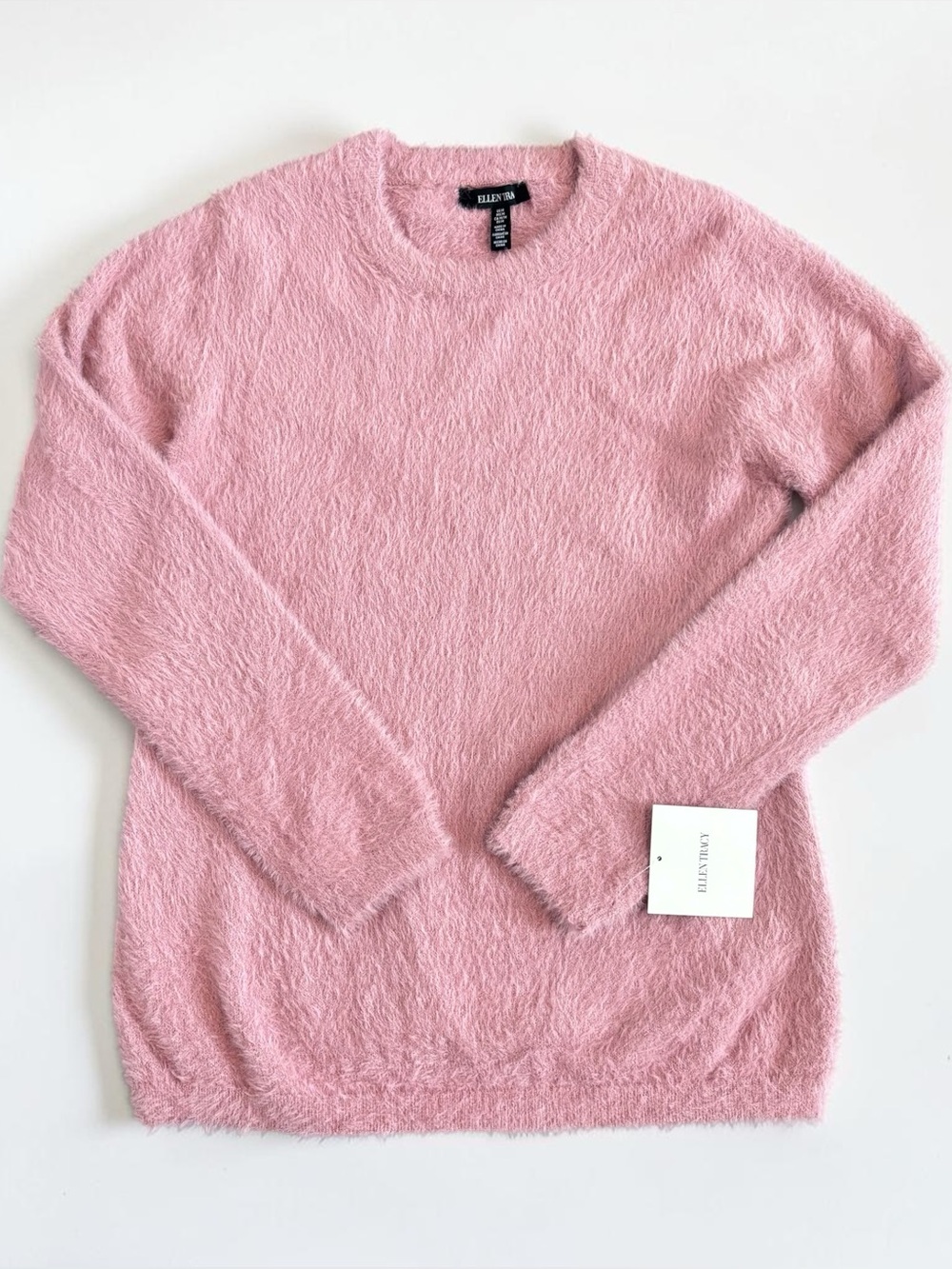 NWT Ellen Tracy Eyelash Knit Sweater Pink Crew Neck Women's Medium